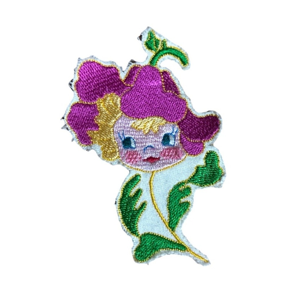 Petal Patsy Flower Girl Embroidery Patch Applique Pink 3.5x2.5" Vintage